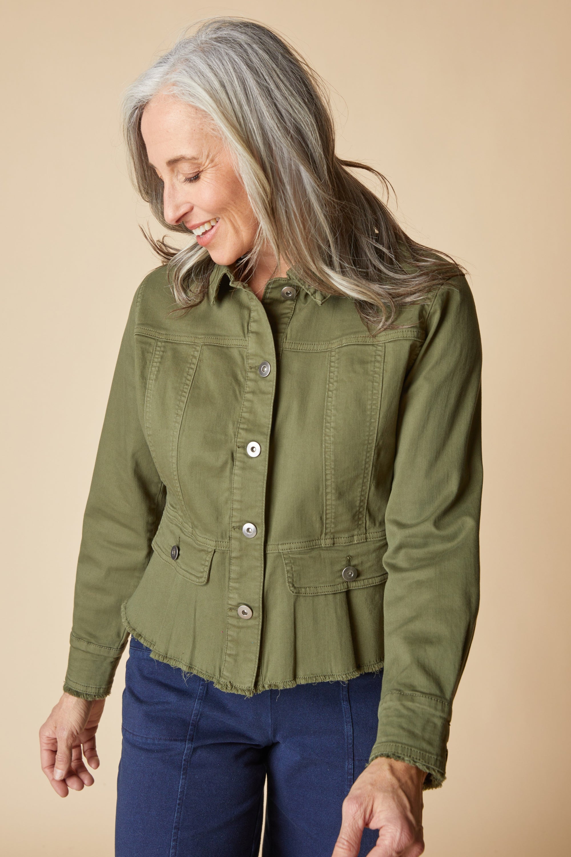 DENIM JACKET | PEPLUM-Jackets & Sweaters-HABITAT-SMALL-FERN-Coriander