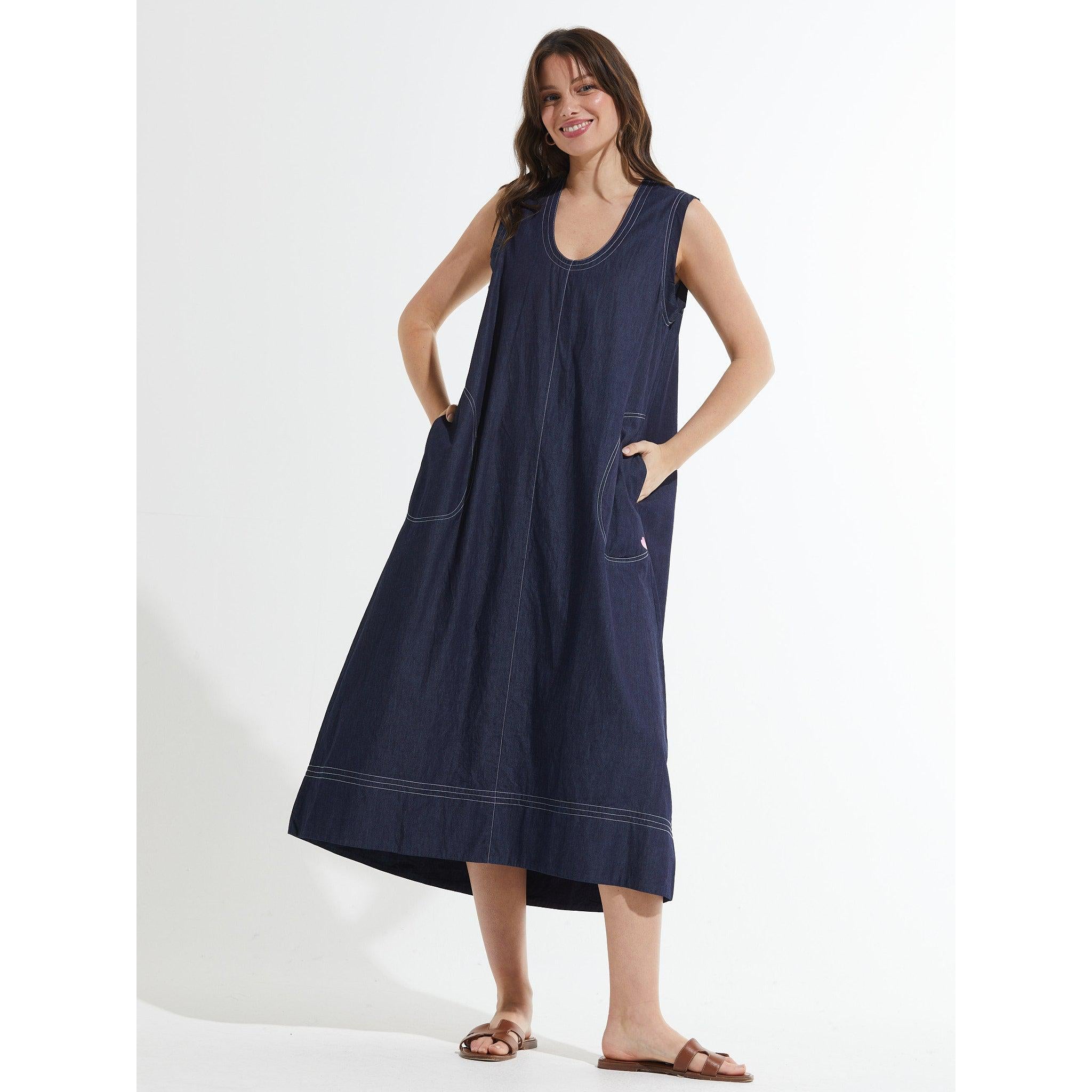 DENIM MAXI DRESS-Dress-ZAKET & PLOVER-Coriander