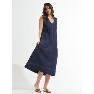 DENIM MAXI DRESS-Dress-ZAKET & PLOVER-Coriander