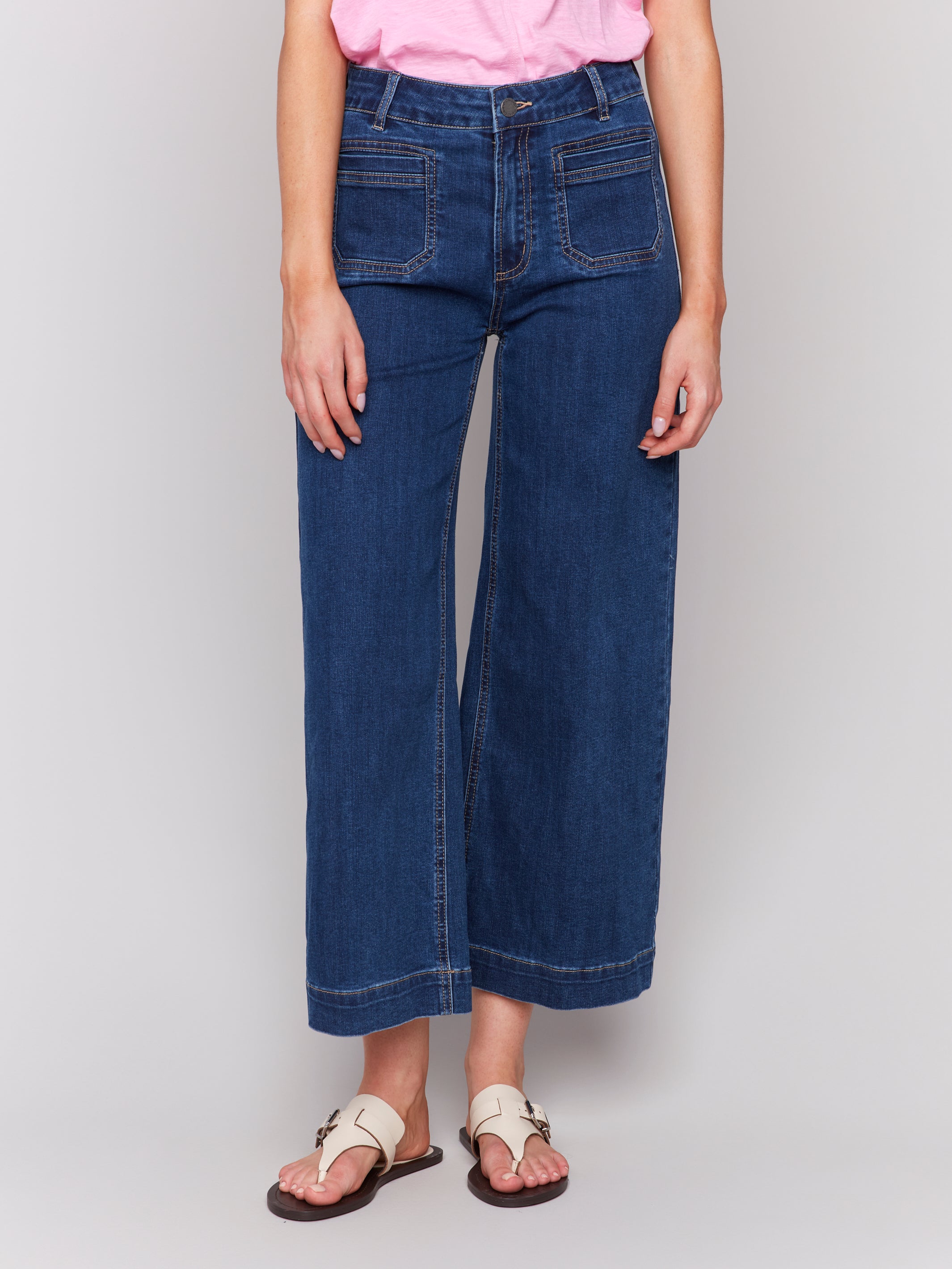 DENIM PANTS | CROP PATCH POCKET FLARE-Denim-CHARLIE B-2-INDIGO-Coriander