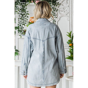 DENIM SHIRT WITH CARGO POCKET-Tops-VEVERET-Coriander