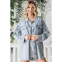 DENIM SHIRT WITH CARGO POCKET-Tops-VEVERET-SMALL-MEDIUM DENIM-Coriander