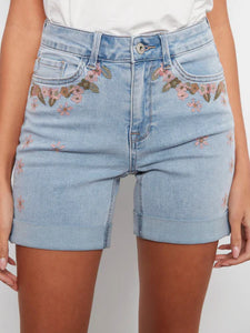 DENIM SHORTS | EMBROIDERED: FLORET-Denim-CHARLIE B-2-FLORET-Coriander