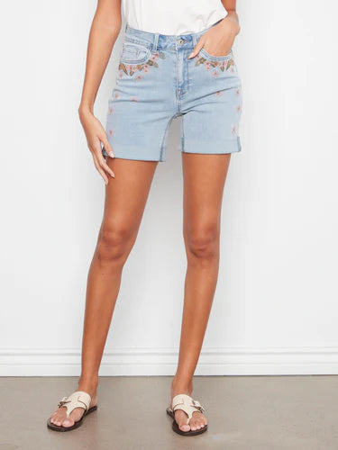 DENIM SHORTS | EMBROIDERED: FLORET-Denim-CHARLIE B-Coriander