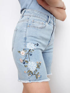 DENIM SHORTS | SIDE EMBROIDERED-Denim-CHARLIE B-Coriander