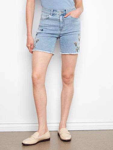 DENIM SHORTS | SIDE EMBROIDERED-Denim-CHARLIE B-4-LIGHT BLUE-Coriander