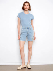 DENIM SHORTS | SIDE EMBROIDERED-Denim-CHARLIE B-Coriander