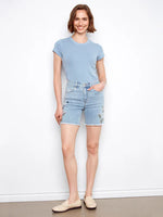 DENIM SHORTS | SIDE EMBROIDERED-Denim-CHARLIE B-Coriander