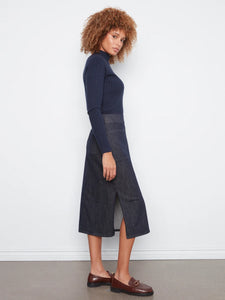 DENIM SKIRT | STRETCH MIDI-Bottoms-CHARLIE B-Coriander