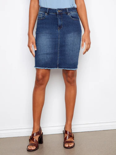 DENIM SKORT | FRAYED HEM-Bottoms-CHARLIE B-Coriander