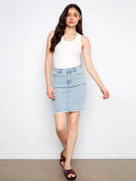 DENIM SKORT | FRAYED HEM-Bottoms-CHARLIE B-4-BLEACH BLUE-Coriander