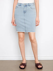 DENIM SKORT | FRAYED HEM-Bottoms-CHARLIE B-Coriander
