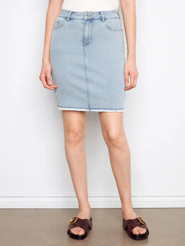 DENIM SKORT | FRAYED HEM-Bottoms-CHARLIE B-Coriander