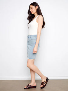 DENIM SKORT | FRAYED HEM-Bottoms-CHARLIE B-Coriander