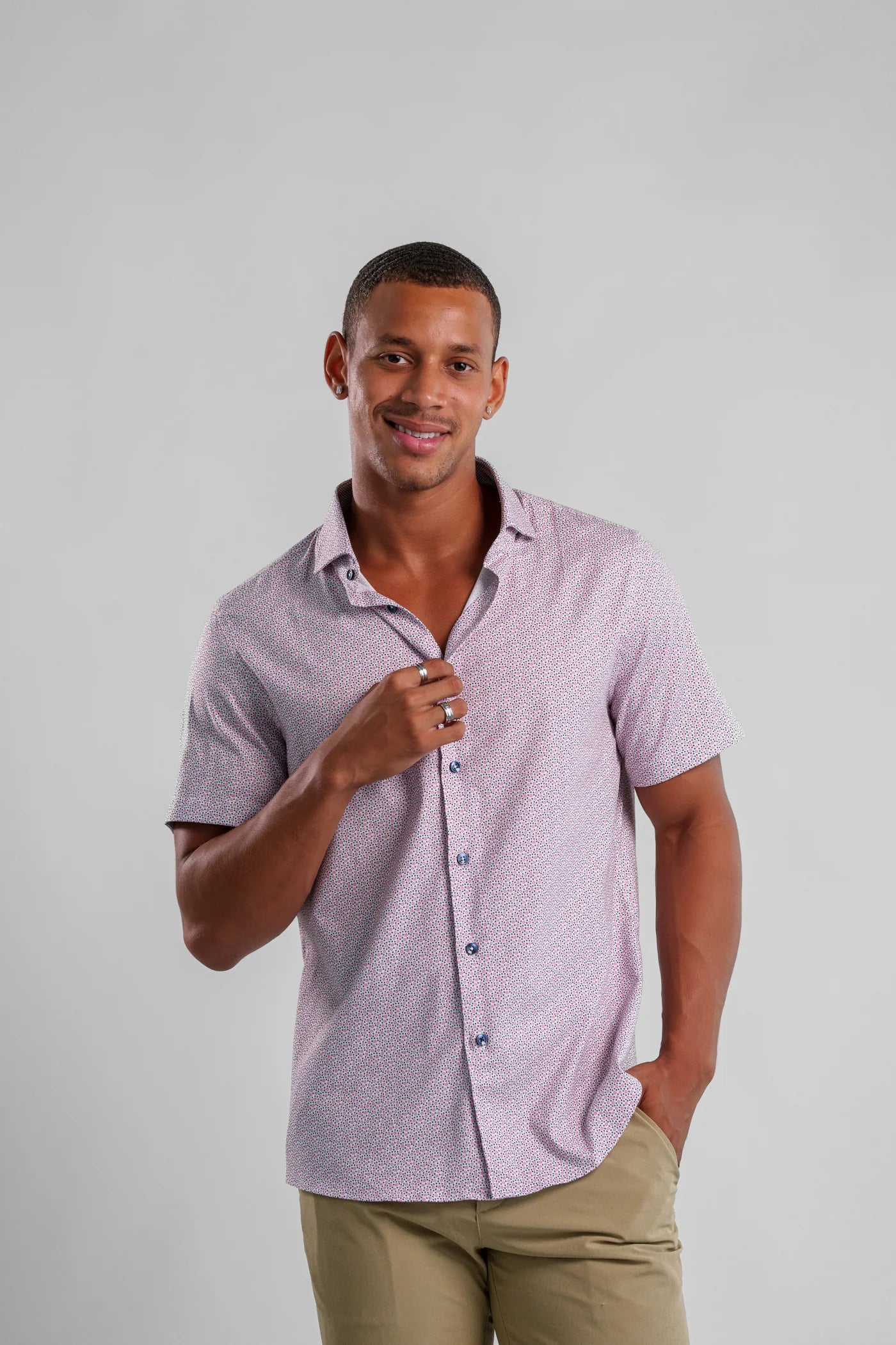 DITSY S/S KNIT SHIRT-Shirts & Tops-STONE ROSE-Coriander
