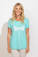 DRAGONFLY SCOOPNECK TEE-Tops-ESCAPE-SMALL-TURQUOISE-Coriander