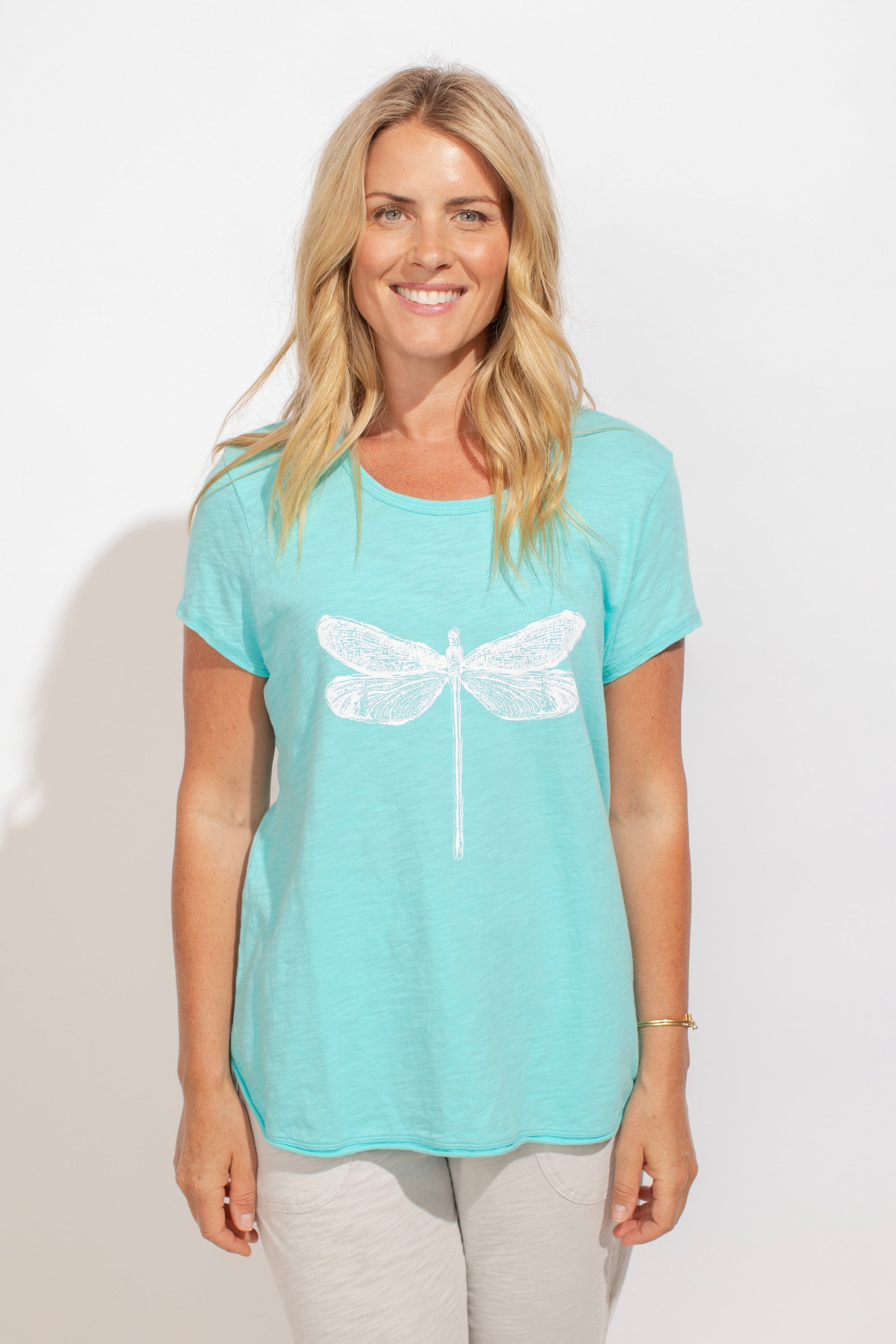 DRAGONFLY SCOOPNECK TEE-Tops-ESCAPE-SMALL-TURQUOISE-Coriander