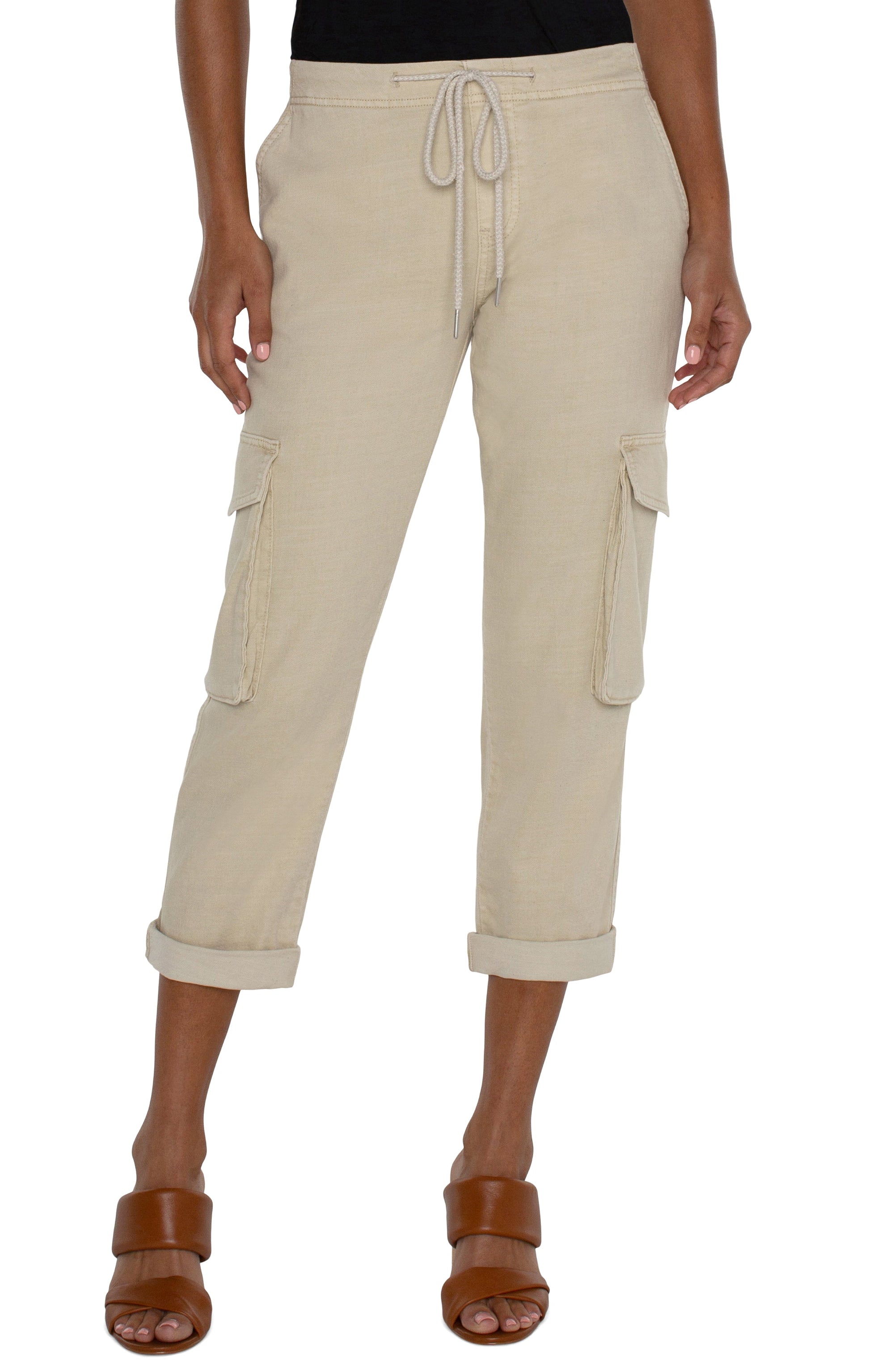 DRAWSTRING CARGO PANT-Bottoms-LIVERPOOL-2-SANDY COVE-Coriander