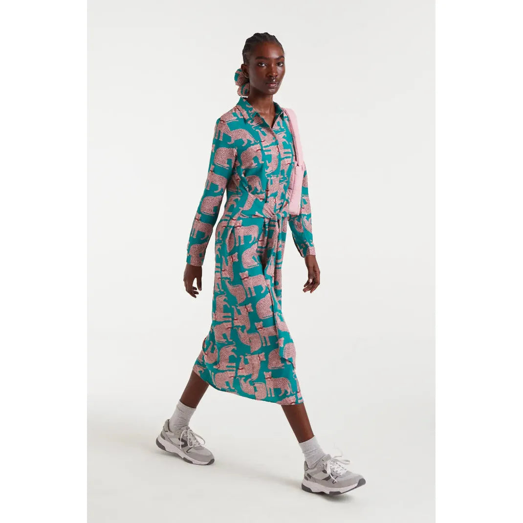 DRESS | COLLARED WITH ANIMAL PRINT-Dresses-COMPANIA FANTASTICA-Coriander