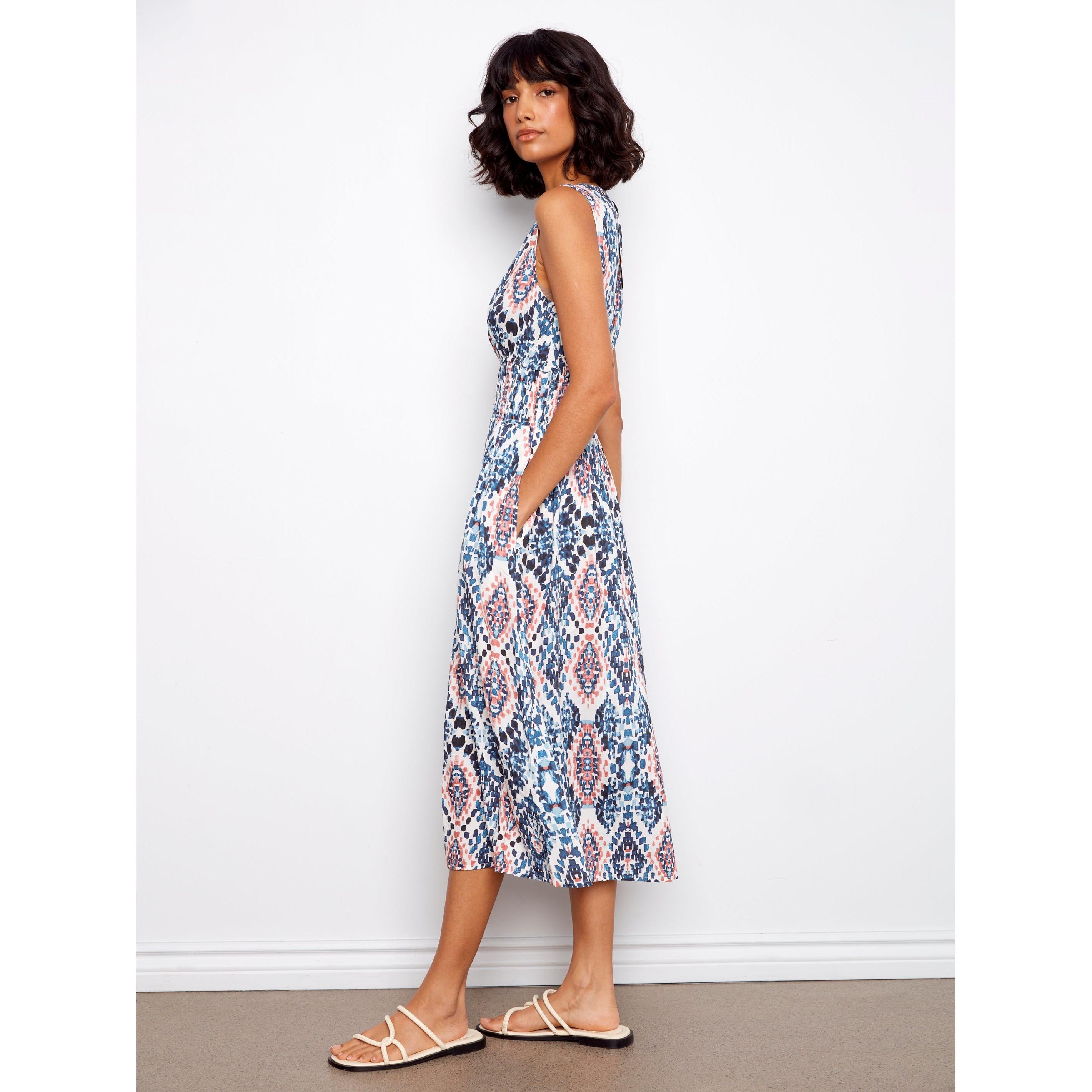 DRESS | VISCOSE WITH SMOCKED WAIST: NOMAD-Dress-CHARLIE B-Coriander