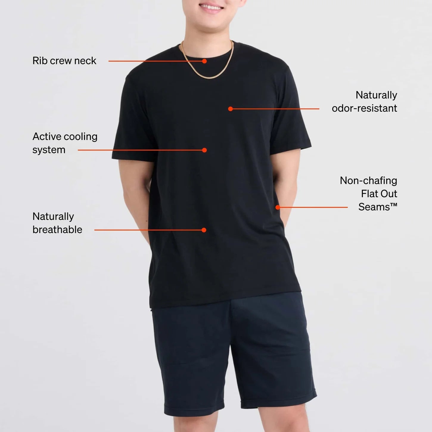 DROPTEMP COOLING COTTON CREW NECK TEE | BLACK-Shirts & Tops-SAXX-Coriander