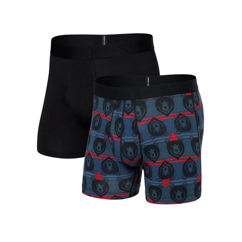 DROPTEMP COTTON BOXER BRIEF 2 PACK | GRIZZLY - BLACK-Intimates-SAXX-SMALL-GRIZZLY-Coriander