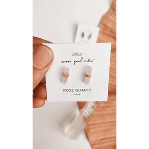 EARRINGS | ROSE QUARTZ WIRE WRAPPED STUDS-Jewellery-JAX KELLY-Coriander