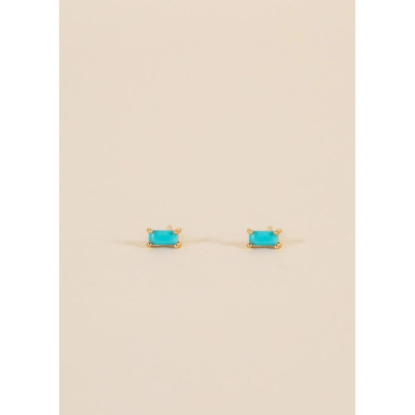 EARRINGS | TURQUOISE BAGUETTE STUDS-Jewellery-JAX KELLY-Coriander