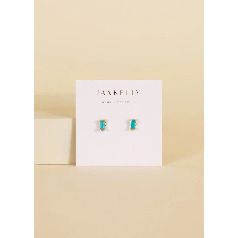 EARRINGS | TURQUOISE BAGUETTE STUDS-Jewellery-JAX KELLY-Coriander