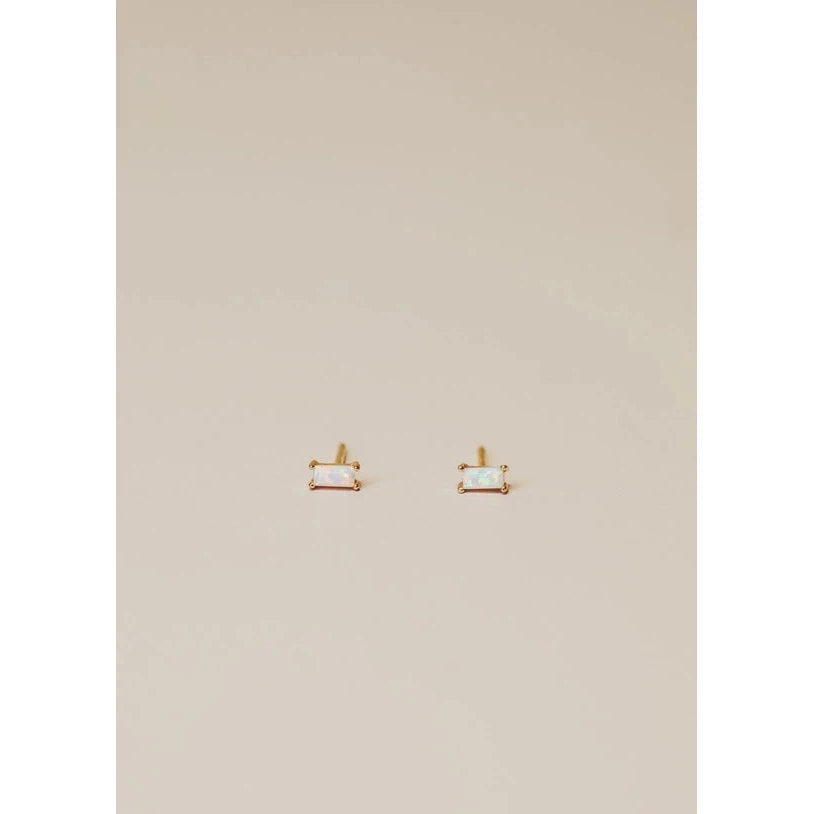 EARRINGS | WHITE OPAL BAGUETTE STUDS-Jewellery-JAX KELLY-Coriander