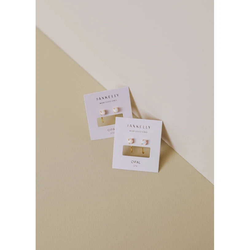 EARRINGS | WHITE OPAL HUGGIES-Jewellery-JAX KELLY-Coriander