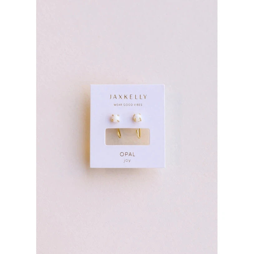 EARRINGS | WHITE OPAL HUGGIES-Jewellery-JAX KELLY-Coriander