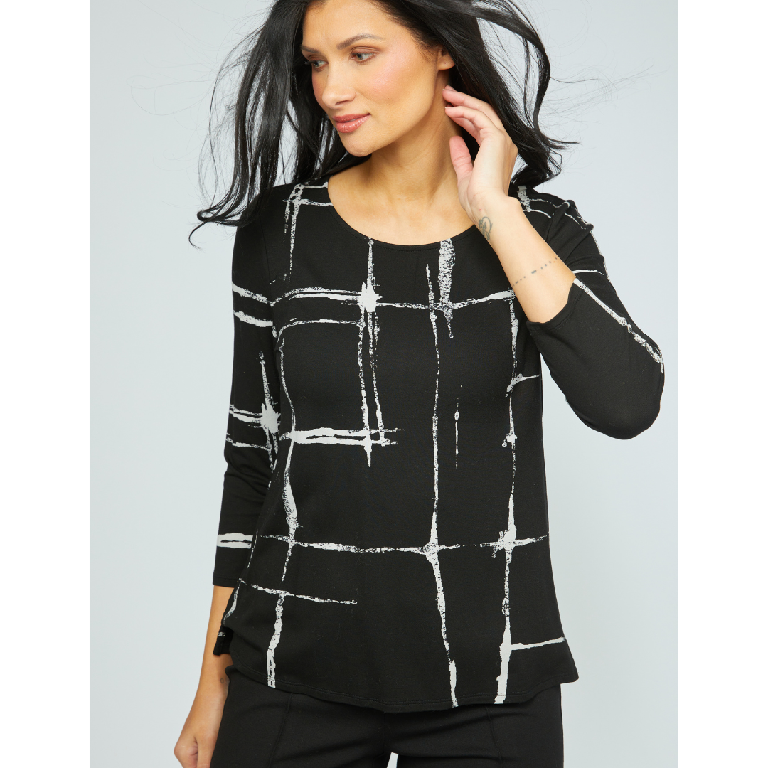 EASY TEE | PAINTED GRID-Tops-OLIVIA-XSMALL-BLACK-Coriander