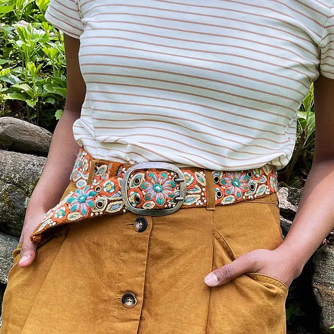 EMBROIDERED BELT | GROUND COVER FLORAL-Accessories-JENNY KRAUSS-Coriander