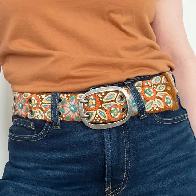 EMBROIDERED BELT | GROUND COVER FLORAL-Accessories-JENNY KRAUSS-GROUND COVER-MEDIUM-Coriander