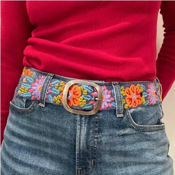 EMBROIDERED BELT | PRAIRIE FLOWERS-Accessories-JENNY KRAUSS-Coriander