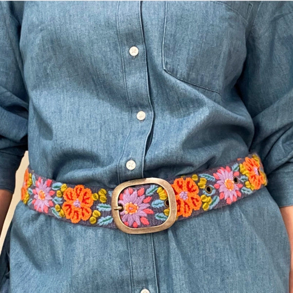EMBROIDERED BELT | PRAIRIE FLOWERS-Accessories-JENNY KRAUSS-Coriander