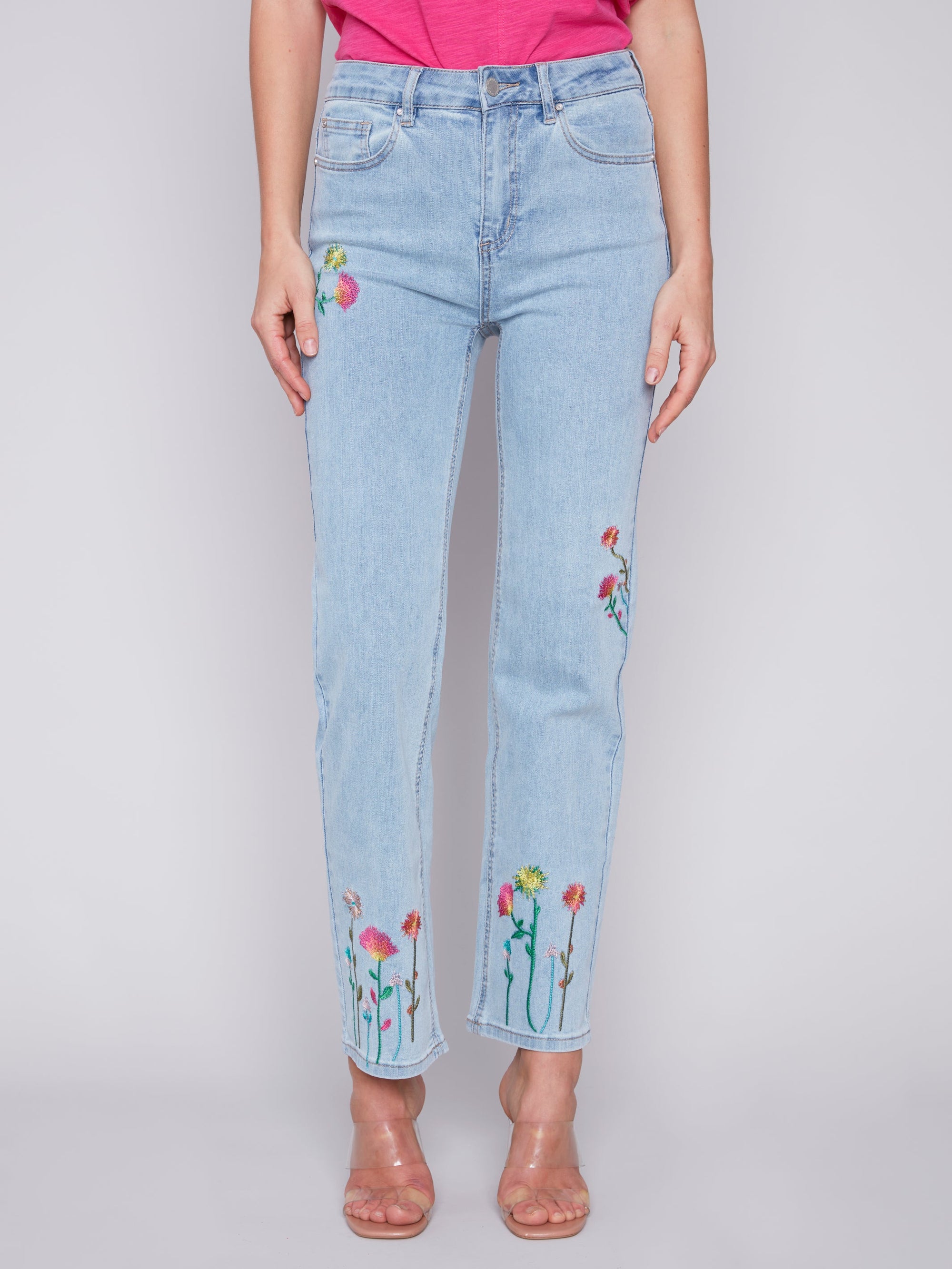 EMBROIDERED DENIM PANT-Denim-CHARLIE B-2-BLEACH BLUE-Coriander