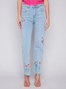 EMBROIDERED DENIM PANT-Denim-CHARLIE B-2-BLEACH BLUE-Coriander