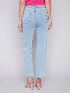 EMBROIDERED DENIM PANT-Denim-CHARLIE B-Coriander