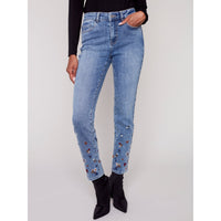 EMBROIDERED SLIM PANT-Denim-CHARLIE B-2-MEDIUM BLUE-Coriander