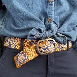 EMBROIDERED WOOL BELT | BLUE SKIES FLORAL-Accessories-JENNY KRAUSS-Coriander