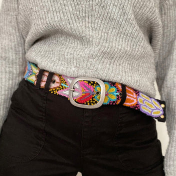 EMBROIDERED WOOL BELT | FOLKLORICA FLORAL BLACK-Accessories-JENNY KRAUSS-BLACK FOLKLORICA-SMALL-Coriander