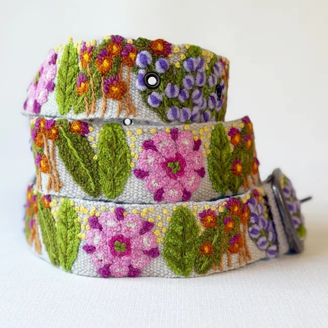 EMBROIDERED WOOL BELT | FRESHWATER FLORAL-Accessories-JENNY KRAUSS-Coriander