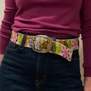 EMBROIDERED WOOL BELT | FRESHWATER FLORAL-Accessories-JENNY KRAUSS-FRESHWATER FLRL-MEDIUM-Coriander