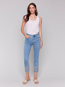 EMBROIDERY CUFF PANT-Denim-CHARLIE B-Coriander