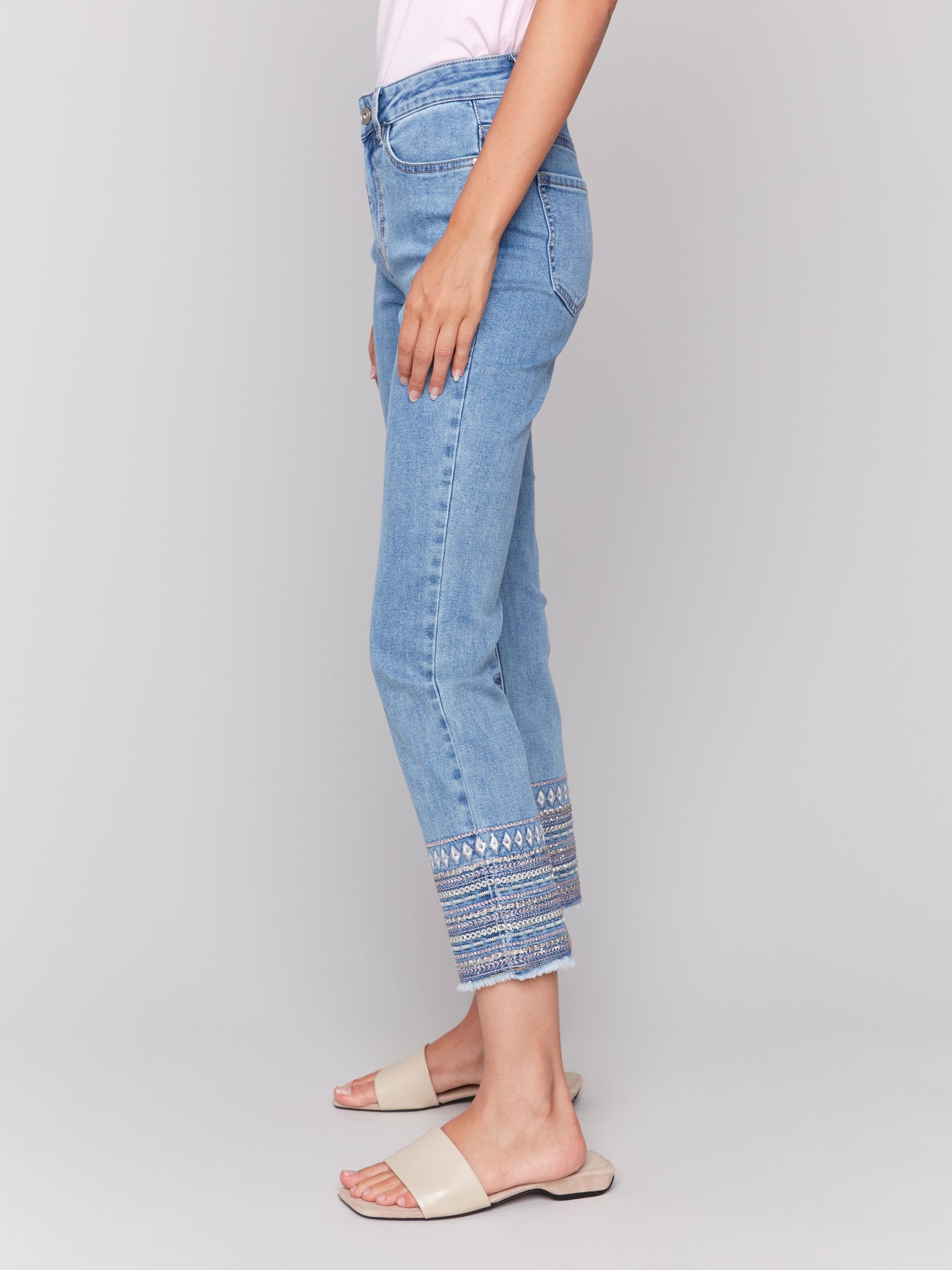 EMBROIDERY CUFF PANT-Denim-CHARLIE B-Coriander