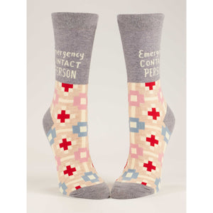 EMERGENCY CONTACT PERSON CREW SOCKS-Footwear-BLUE Q-Coriander