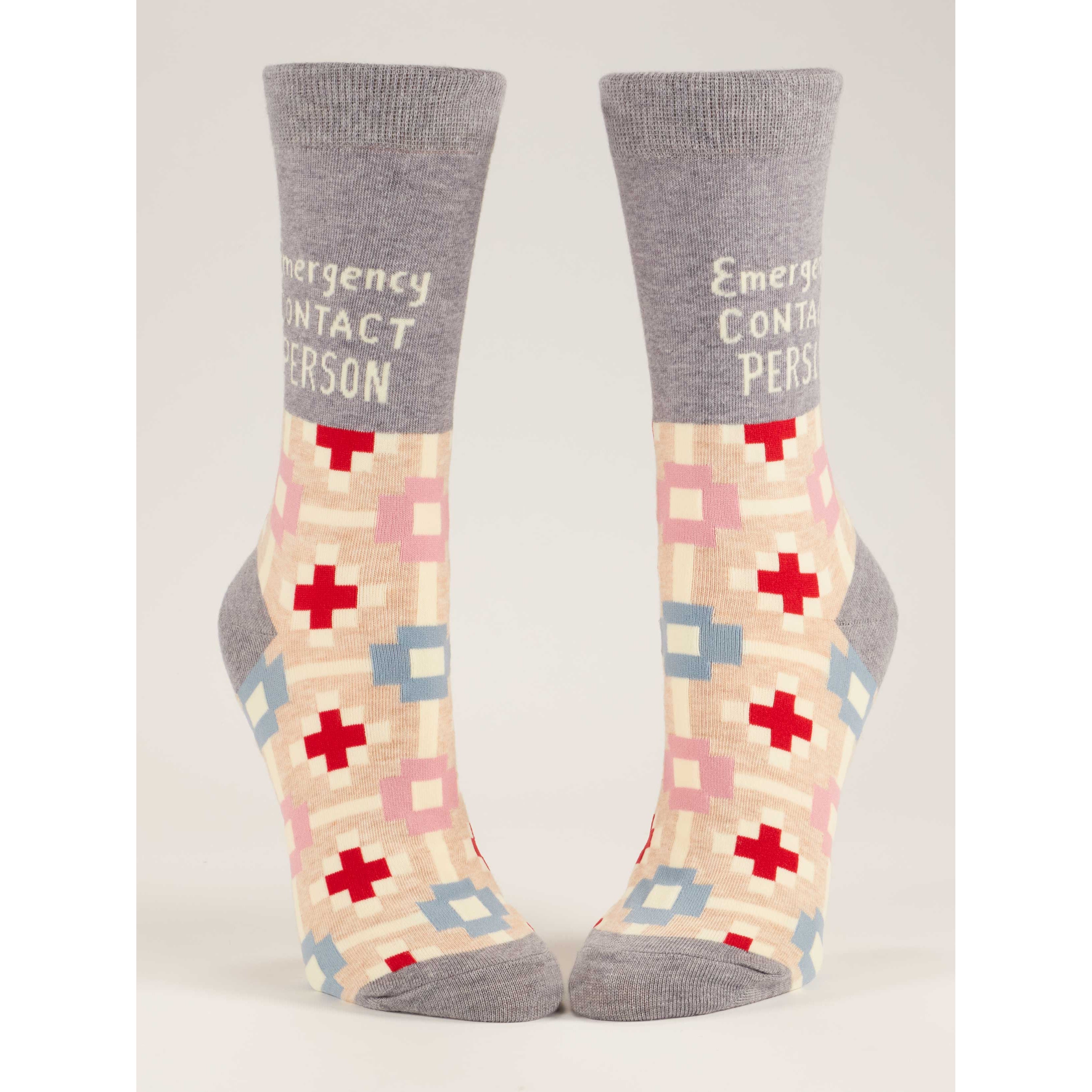 EMERGENCY CONTACT PERSON CREW SOCKS-Footwear-BLUE Q-Coriander