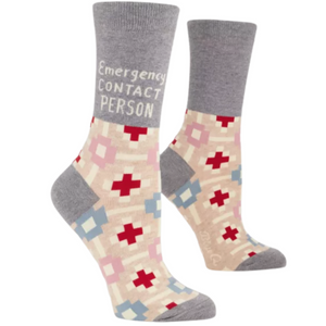 EMERGENCY CONTACT PERSON CREW SOCKS-Footwear-BLUE Q-Coriander